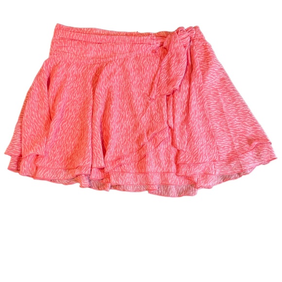 Aerie Vibrant Pink Patterned Chiffon Layered Wrap Skater Skirt - Picture 6 of 10